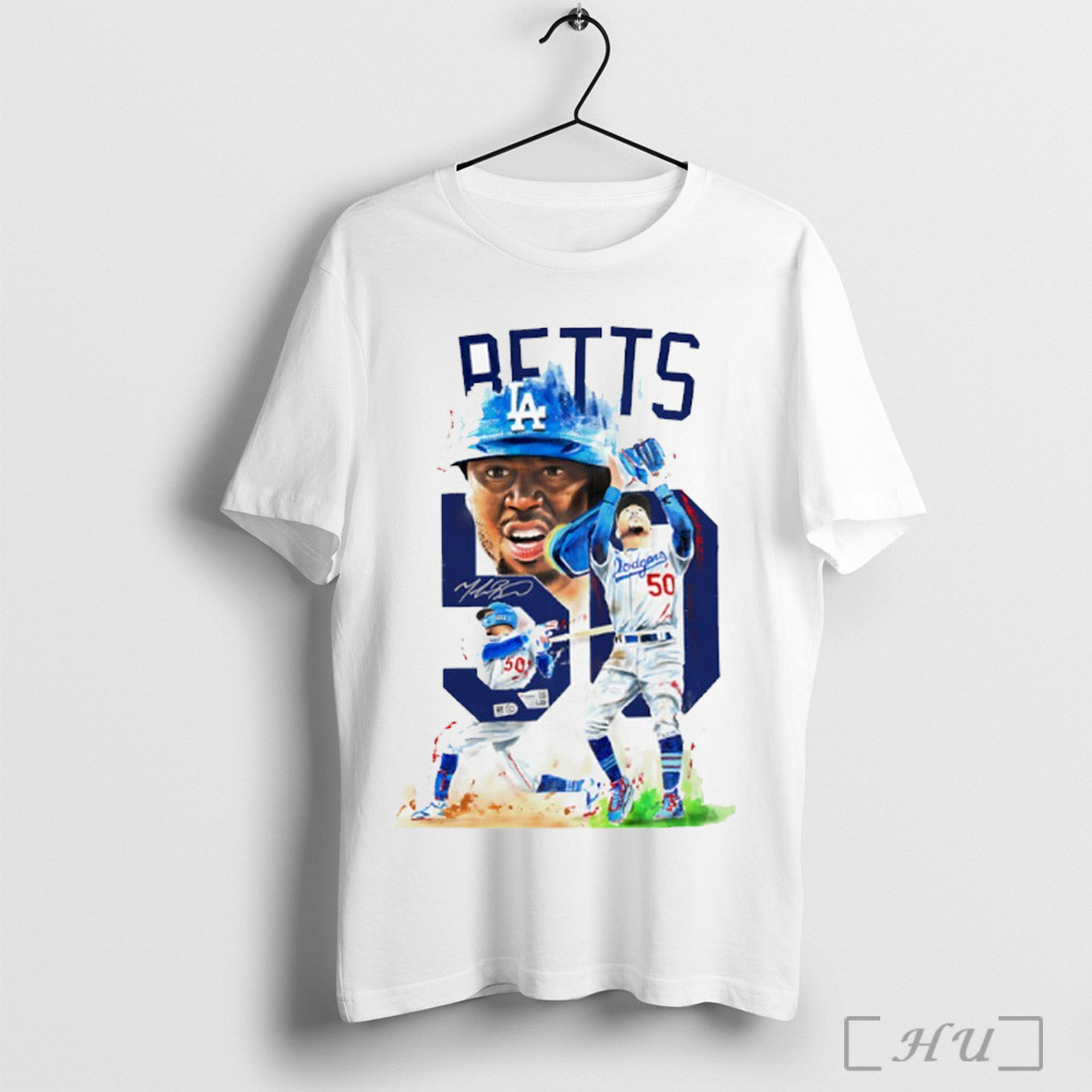 Mookie Betts Los Angeles Dodgers 50 Signature Art T Shirt