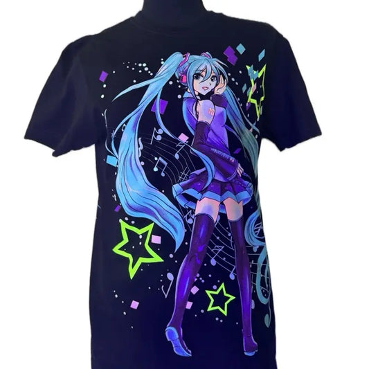 Moons start  Women's T-Shirt - Black Graphic Print Design Featuring Anime Character - Top, Womenswear Tshirt