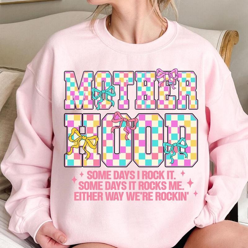 Mother Hood Checkered Rocks it Sweater, Mother Hood Coquette Bow Tee, Funny Sarcastic Mom Shirt, Funny Mom Life, Mama, Mother Day Gift