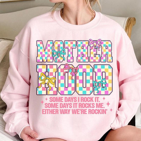 Mother Hood Checkered Rocks it Sweater, Mother Hood Coquette Bow Tee, Funny Sarcastic Mom Shirt, Funny Mom Life, Mama, Mother Day Gift