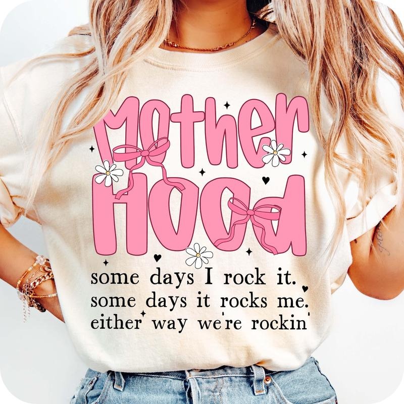 Motherhood Coquette Bow Checker T-Shirt, Retro Mother hood T-Shirt, Funny Mom Sarcastic Mama T-Shirt, Mothers Day T-Shirt, Mama T-Shirt