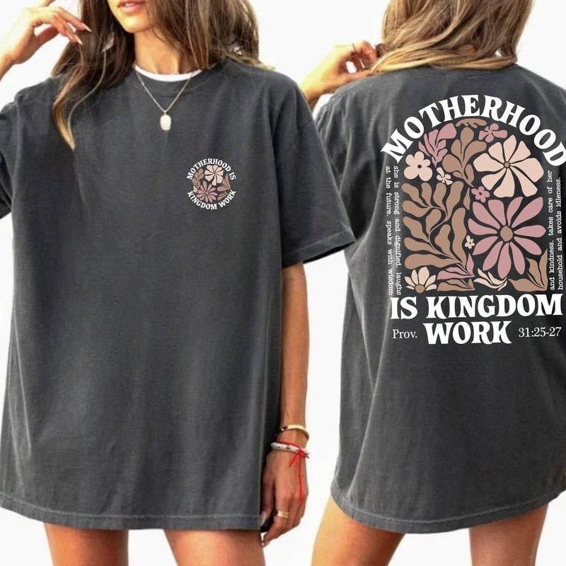 Motherhood Is Kingdom Work Shirt, Mom Life TShirt, Boho Floral Christian Mom Shirt, Raising Disciple Shirt, Boho Floral...