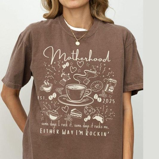 Motherhood Shirt, Motherhood Rocks Tee, Some Days I Rock It, Trendy Doodle Motherhood TShirt, Coffee Mothers Day Shirt...