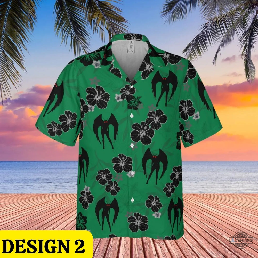 Mothman Button Up Shirt Mothman Hawaiian Shirts And Shorts Mothman Halloween Costume Green Grey Pink NEW