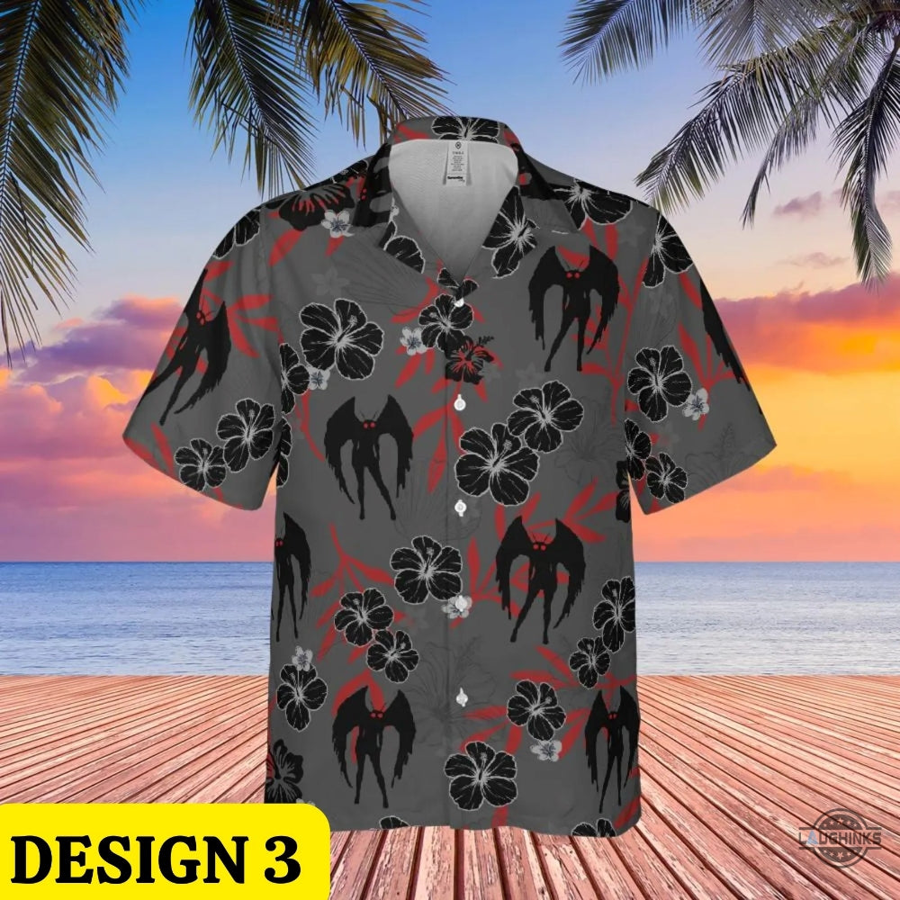 Mothman Button Up Shirt Mothman Hawaiian Shirts And Shorts Mothman Halloween Costume Green Grey Pink NEW