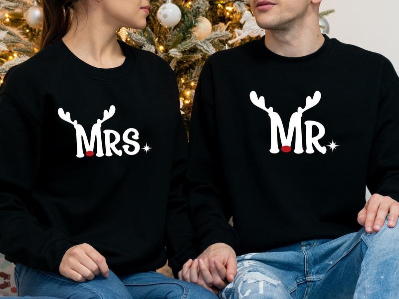 Mr And Mrs Christmas Sweatshirt, Reindeer Married Couples Christmas Sweater, Matching Husband Wife Holiday Outfit, Future...