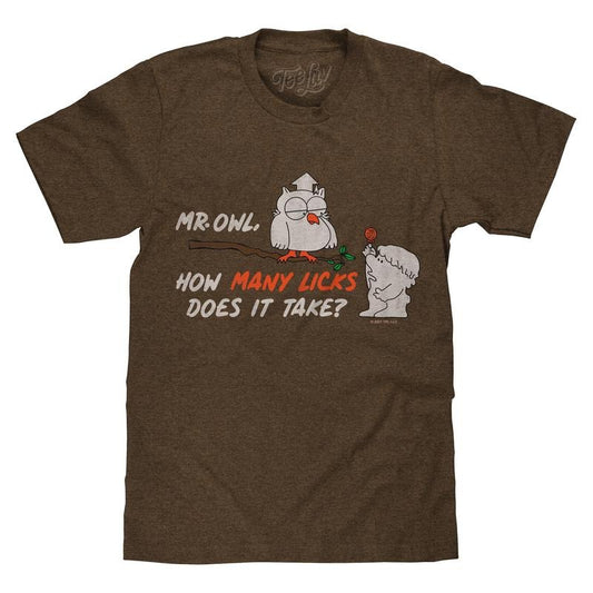 Mr Owl How Many Licks Does It Take Tootsie Roll Pop Candy T-Shirt - Heather Brown Hoodie, Sweatshirt | InkThreadWorks.com