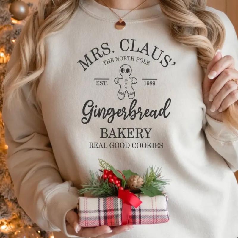 Mrs Claus Gingerbread bakery Crewneck Sweatshirt T-Shirts, Hoodie | InkThreadWorks.com