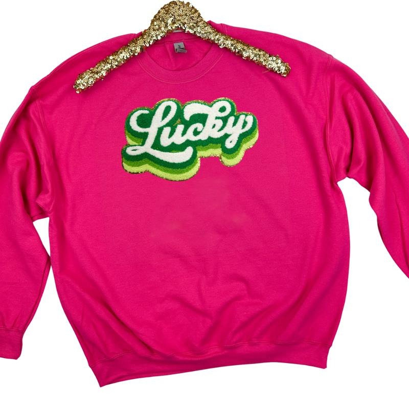 Multi Green Chenille Lucky Patch Sweatshirt T-Shirts, Hoodie | InkThreadWorks.com