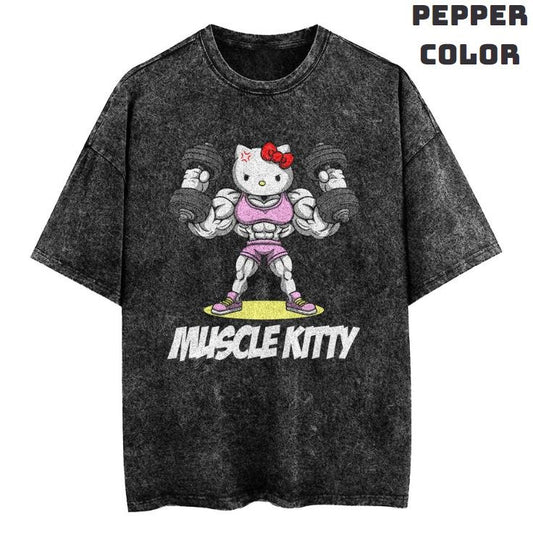 Muscle Kitty Vintage Graphic Tees, Gym T-Shirt, Funny Anime Shirts, Vacation Outfits, Unisex Anime Manga Shirt Top Menswear Womenswear Streetwear