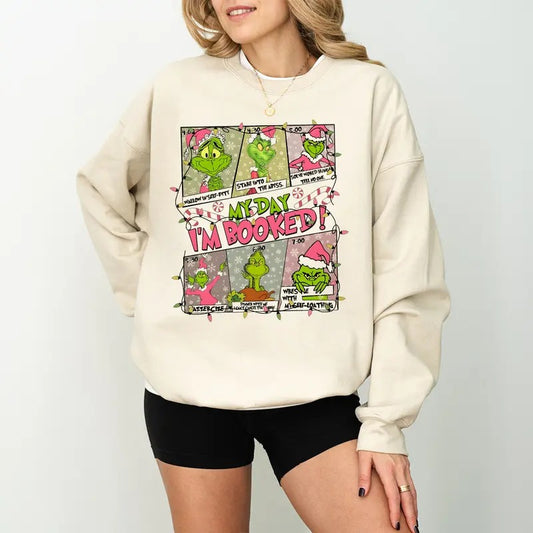 My Day I'm Booked Sweatshirt, Christmas Movies Sweater, Retro Christmas Sweatshirt, Pink Christmas Shirt, Christmas Sweatshirt for Women
