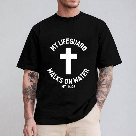 My Lifeguard Walks on Water Jesus Funny T-Shirt Casual Style Crew Neck Short Sleeve T-Shirt Tops Trendy for Unisex...