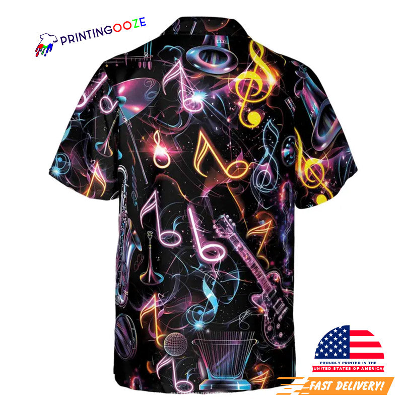 Mysterious Neon Music Note Guitar Hawaiian Shirt
