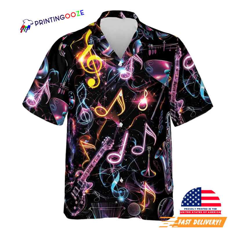 Mysterious Neon Music Note Guitar Hawaiian Shirt
