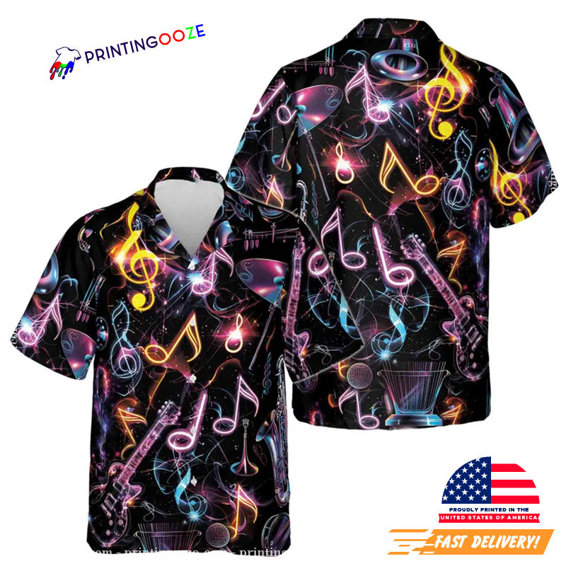 Mysterious Neon Music Note Guitar Hawaiian Shirt