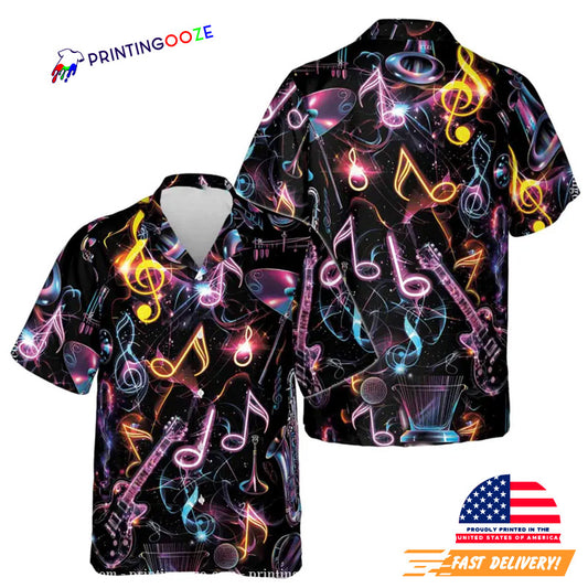 Mysterious Neon Music Note Guitar Hawaiian Shirt