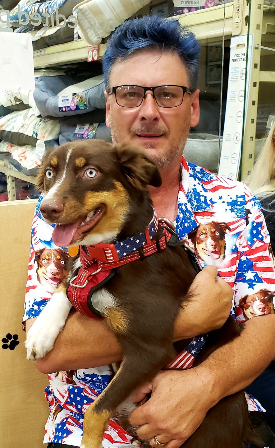 Custom Hawaiian Shirt With Pet Face | Personalized Gift For Pet Lovers | Red & Blue Leaves Pattern Aloha Shirt