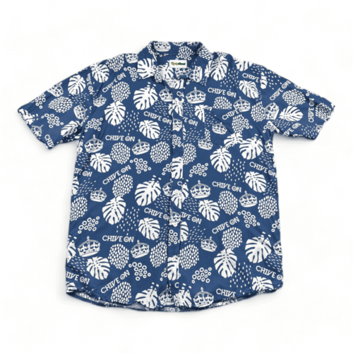 Chive On Hawaiian Shirt Blue White Botanical Crown Tipsy Elves Adult 2XL