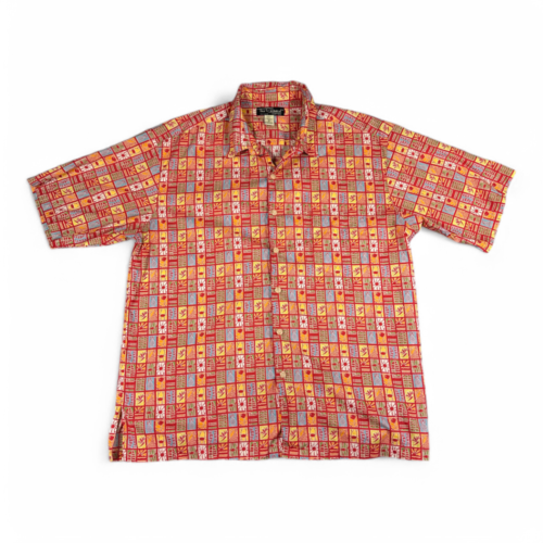 Vintage Tori Richard Hawaiian Shirt Adult EXTRA LARGE Red Aloha Geometric Fish