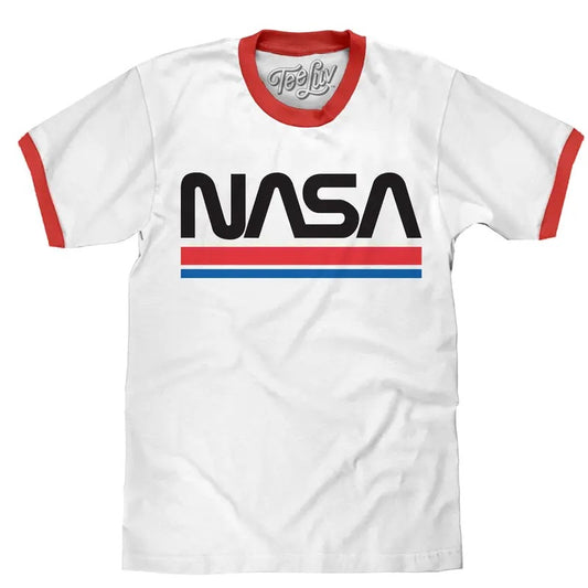 NASA Worm Logo Ringer T-Shirt - White and Red Hoodie, Sweatshirt | InkThreadWorks.com