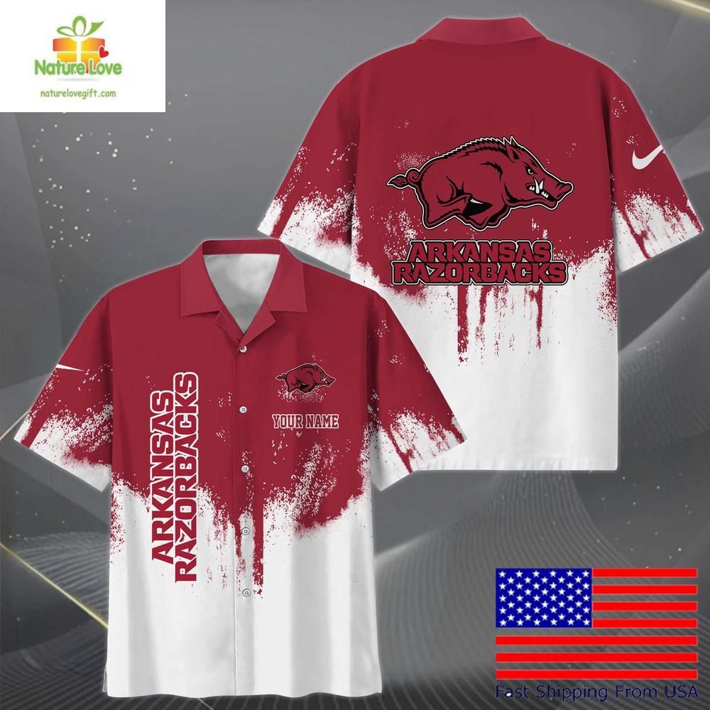 Arkansas Razorbacks Hawaiian Shirt with Paint Splatter Logo
