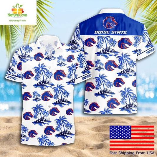 Boise State Broncos Hawaiian Shirt Coconut Tree Logo Summer Design