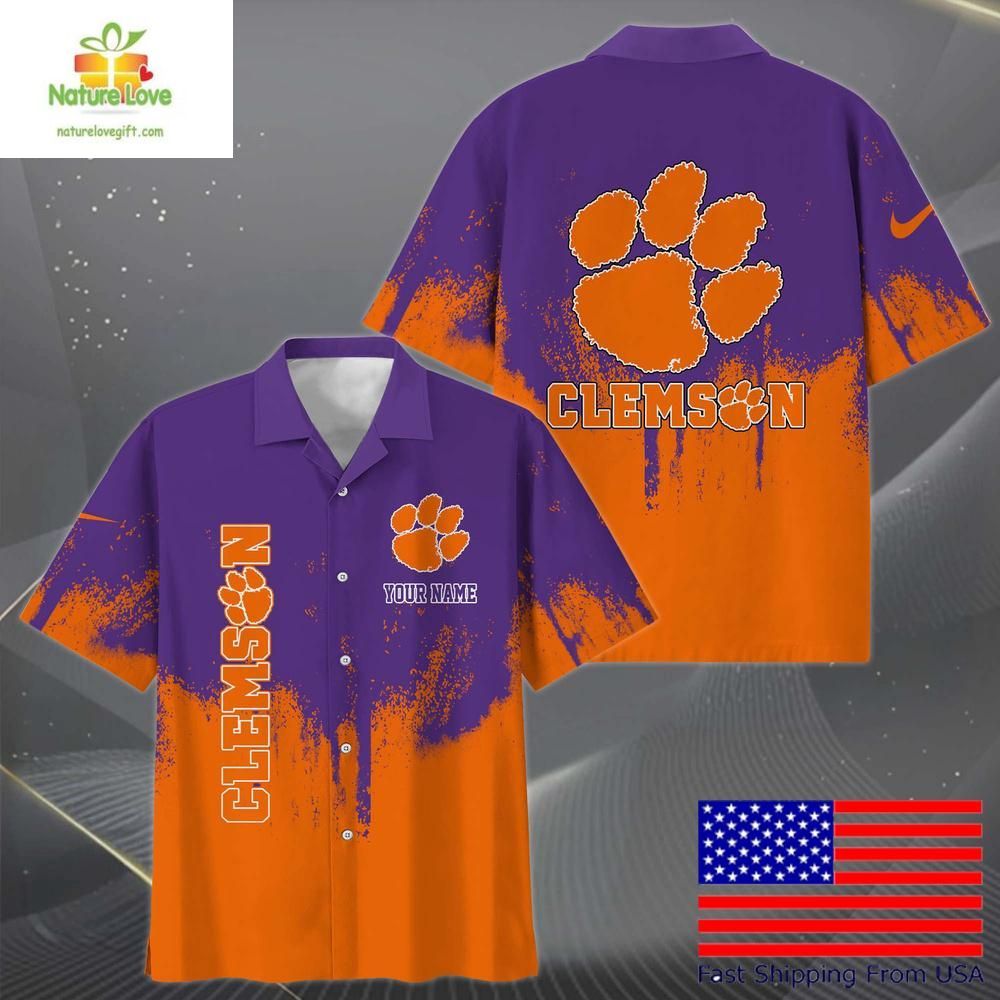 Clemson Tigers Hawaiian Shirt Paint Splatter Design Fan Apparel