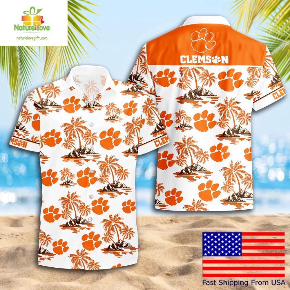 Clemson Tigers Hawaiian Shirt Coconut Tree Logo Summer NCAA