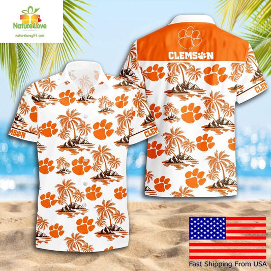 Clemson Tigers Hawaiian Shirt Coconut Tree Logo Summer NCAA