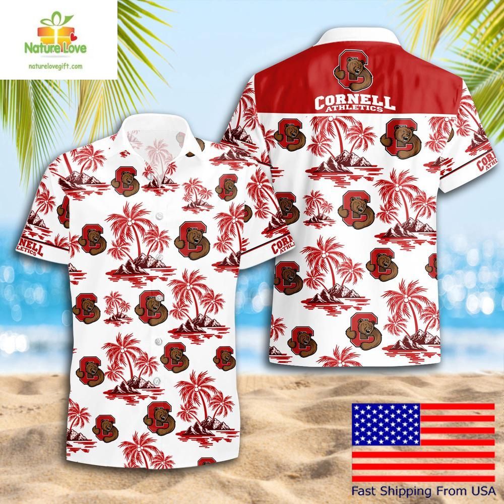 Cornell Big Red NCAA Hawaiian Shirt Coconut Tree Logo Summer Pattern