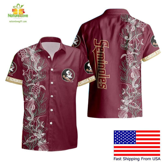 Florida State Seminoles Hawaiian Shirt Turtle Seaweed Pattern Mens