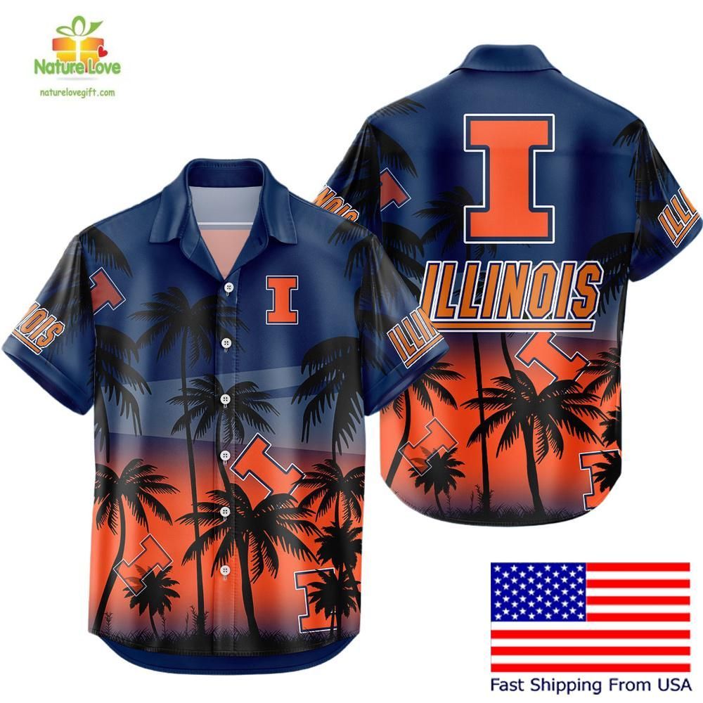 Illinois Fighting Illini Hawaiian Shirt Coconut Forest Tropical Fan Gear