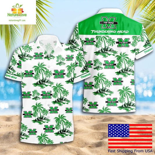 NCAA Marshall Thundering Herd Hawaiian Shirt Coconut Tree Logo