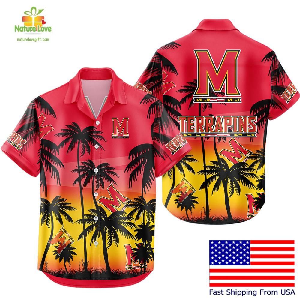 Maryland Terrapins Hawaiian Shirt Coconut Forest Tropical Fan Gear