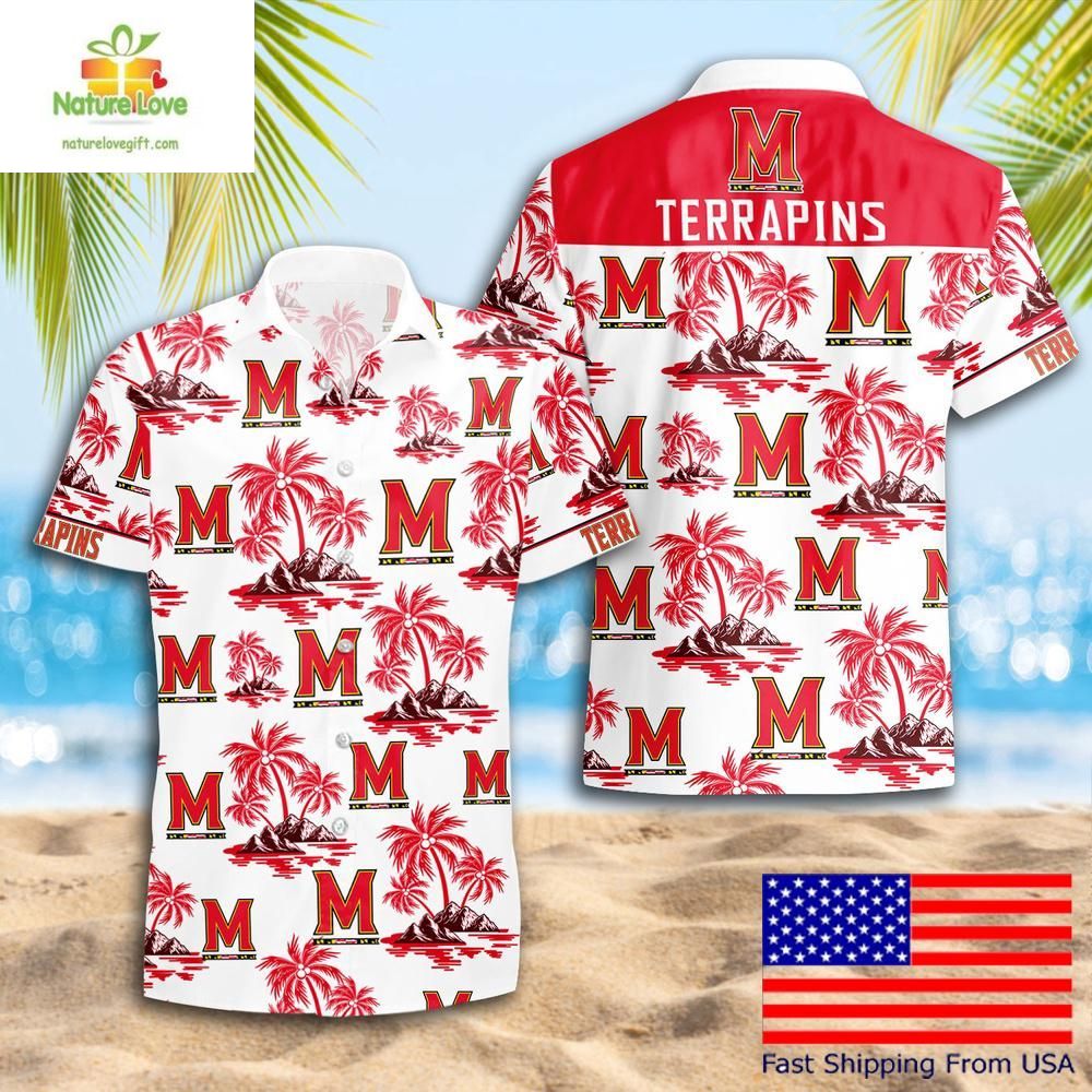 Maryland Terrapins Hawaiian Shirt NCAA Coconut Tree Logo Summer
