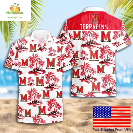 Maryland Terrapins Hawaiian Shirt NCAA Coconut Tree Logo Summer