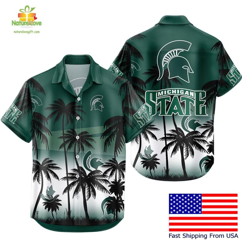 Michigan State Spartans Hawaiian Shirt Tropical Coconut Forest Fan Gear