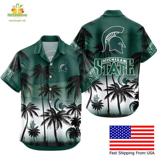 Michigan State Spartans Hawaiian Shirt Tropical Coconut Forest Fan Gear