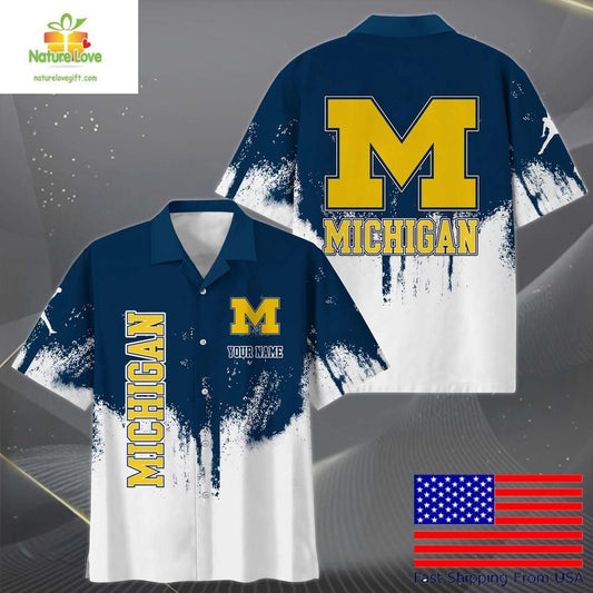Michigan Wolverines Hawaiian Shirt Custom Paint Splatter Logo Fan Gear