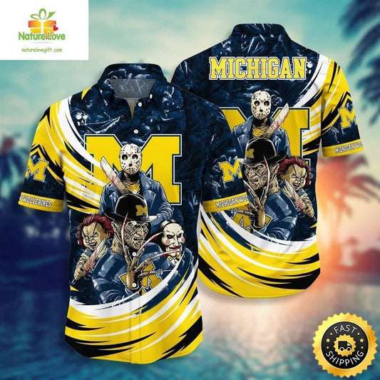 Michigan Wolverines Hawaiian Shirt Horror Icons Freddy Jason Chucky