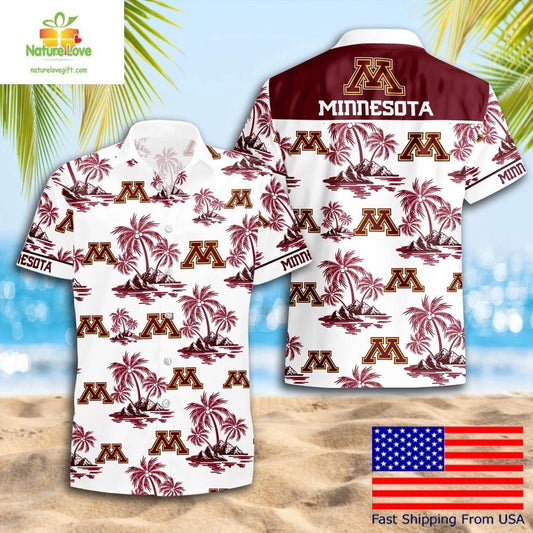 Minnesota Golden Gophers Hawaiian Shirt Coconut Tree Logo Summer Pattern