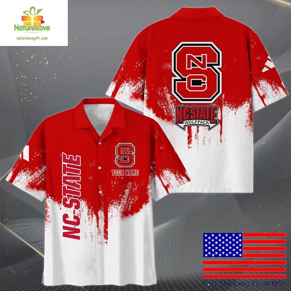 NC State Wolfpack Hawaiian Shirt with Paint Splatter Logo