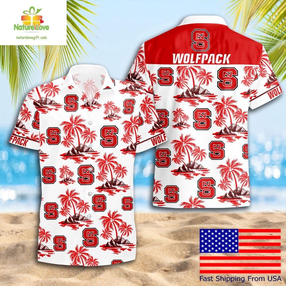 NC State Wolfpack Hawaiian Shirt Coconut Tree Logo Summer