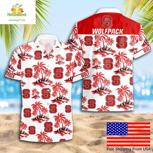 NC State Wolfpack Hawaiian Shirt Coconut Tree Logo Summer