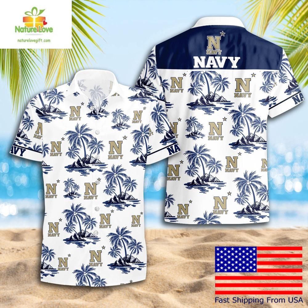 NCAA Navy Midshipmen Hawaiian Shirt Coconut Tree Logo Summer