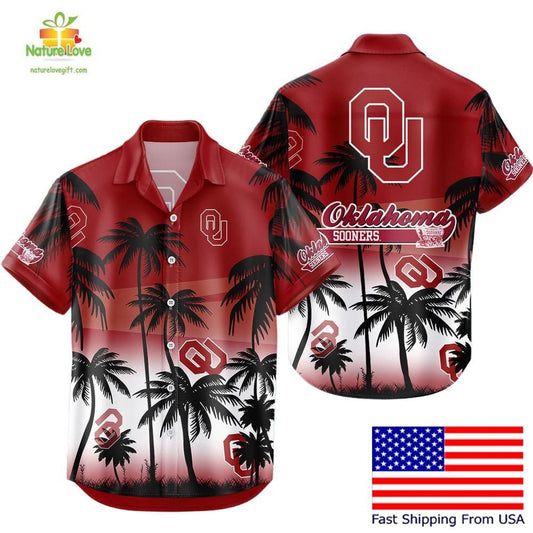 Oklahoma Sooners Hawaiian Shirt Coconut Forest Tropical Fan Style