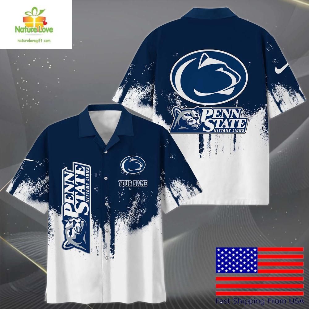 Penn State Nittany Lions Hawaiian Shirt with Paint Splatter Logo