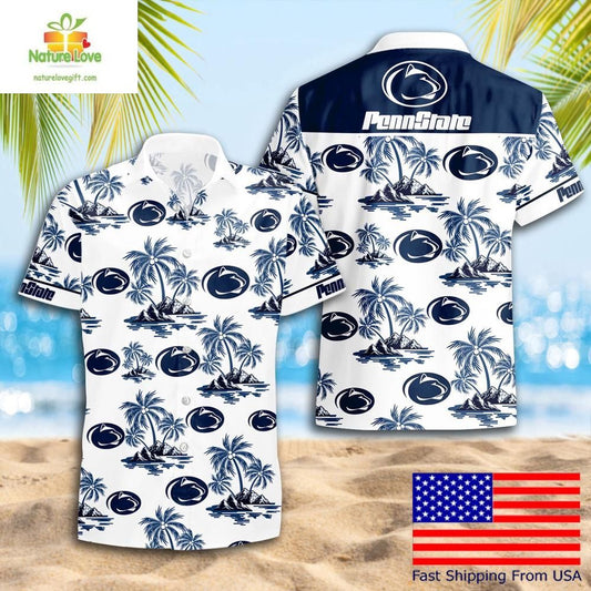 Penn State Nittany Lions Hawaiian Shirt Coconut Tree Logo Summer