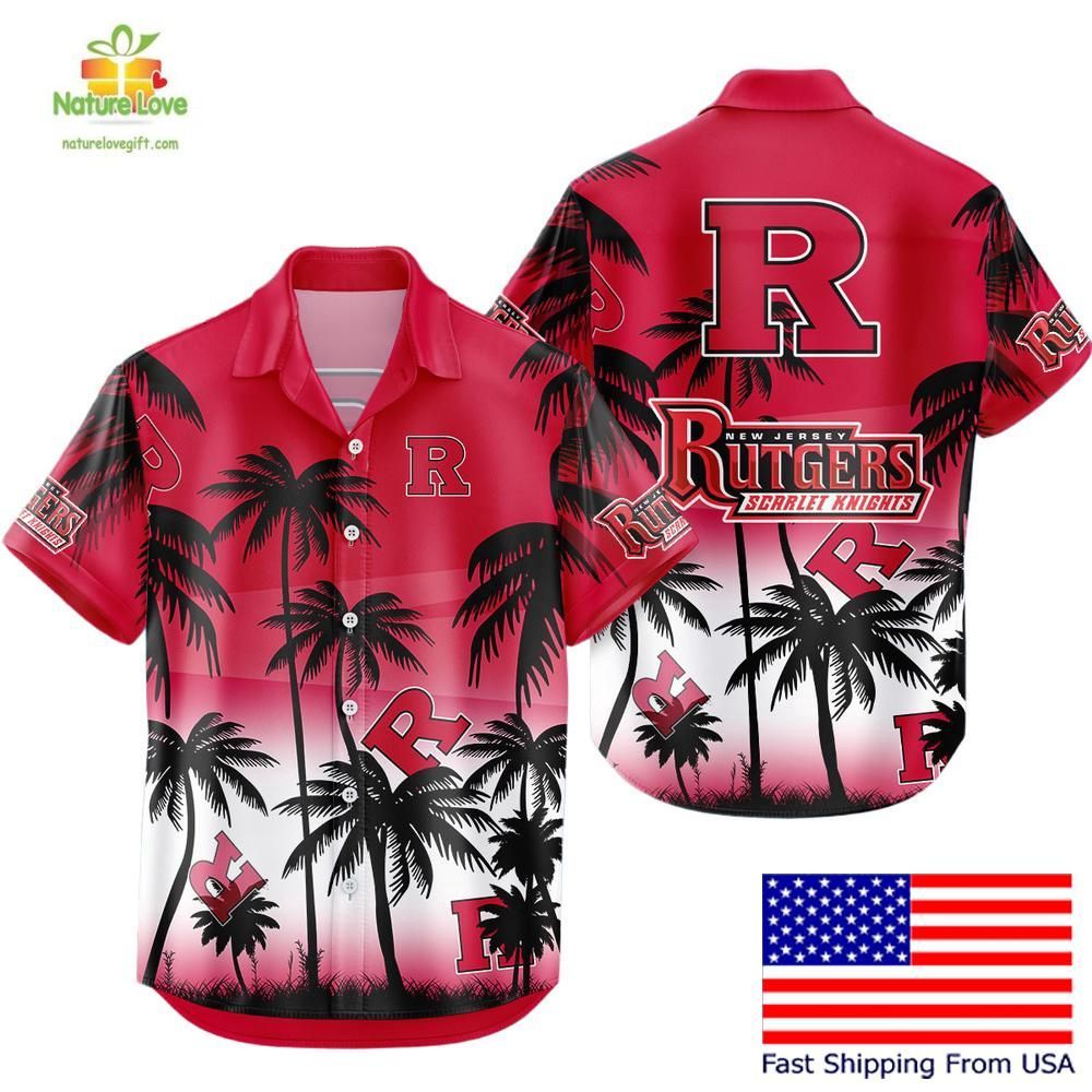 Rutgers Scarlet Knights Hawaiian Shirt Coconut Forest Tropical Fan Gear