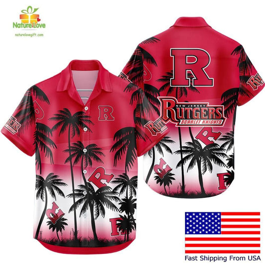 Rutgers Scarlet Knights Hawaiian Shirt Coconut Forest Tropical Fan Gear